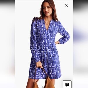 Boden Naomi Relaxed Long Sleeve Jersey Dress V-neck Cotton Tencel Size 10 BLUE
